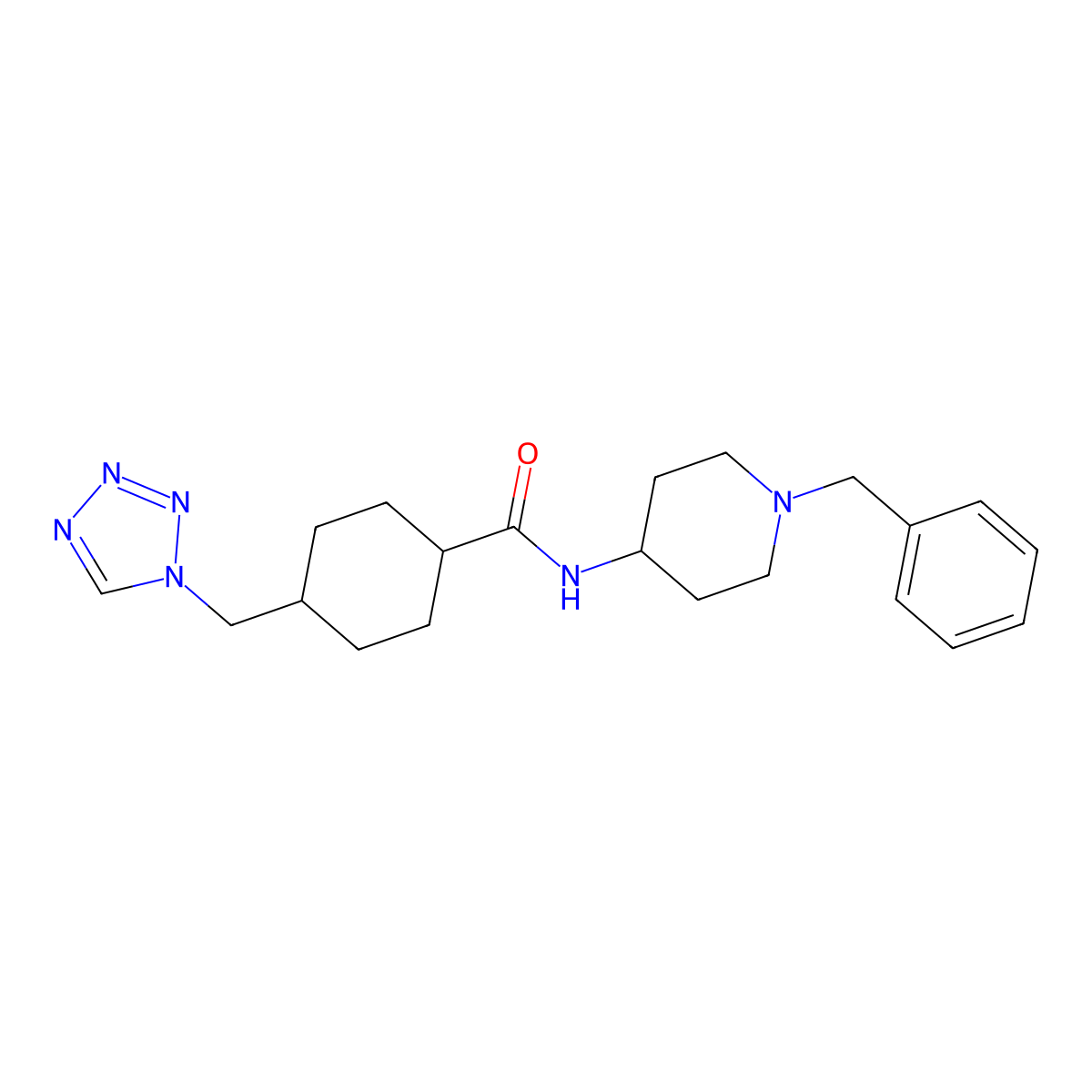 trans-N-(1-benzylpiperidin-4-yl)-4-(1H-tetrazol-1-ylmethyl)cyclohexanecarboxamide molecular structure, CAS 1351245-87-8