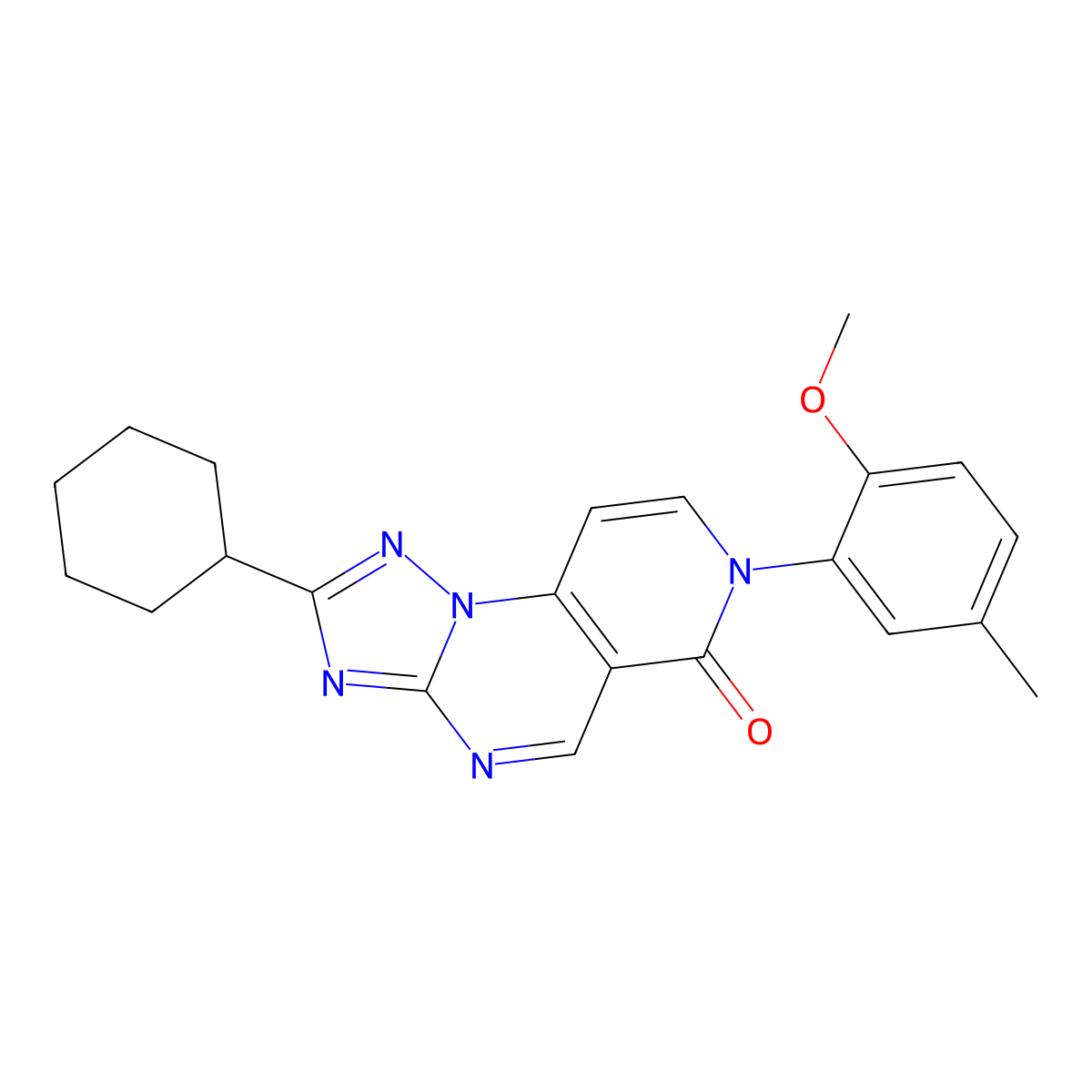 2-cyclohexyl-7-(2-methoxy-5-methylphenyl)pyrido[3,4-e][1,2,4]triazolo[1,5-a]pyrimidin-6(7H)-one molecular structure, CAS 1351255-29-2