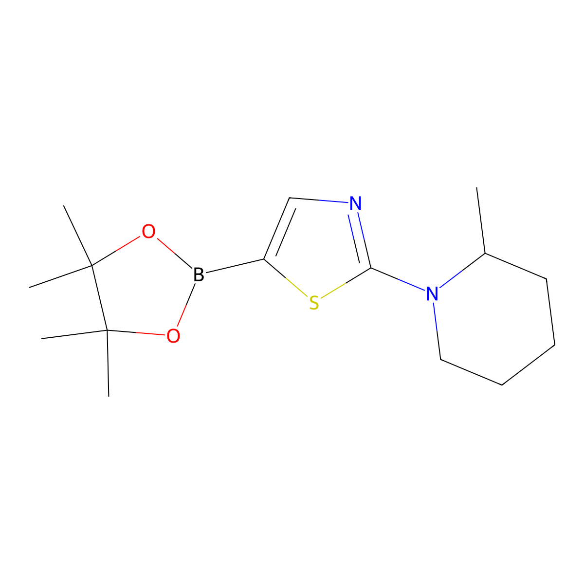 2-(2-Methylpiperidino)thiazole-5-boronic acid pinacol ester molecular structure, CAS 1351271-83-4
