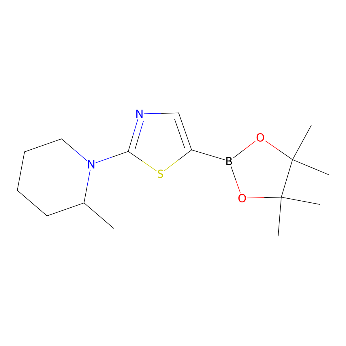 2-(2-Methylpiperidino)thiazole-5-boronic acid pinacol ester molecular structure, CAS 1351271-83-4