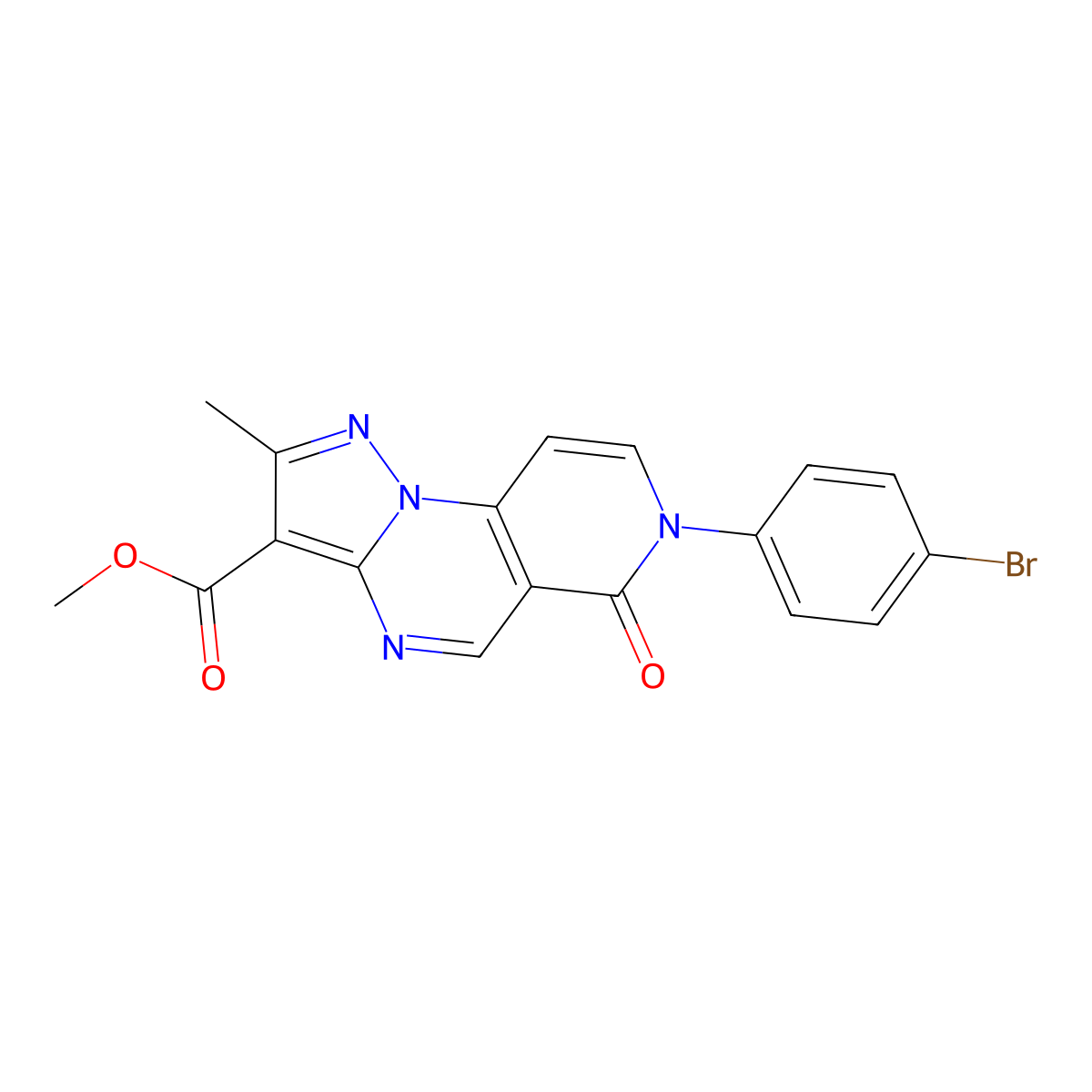 Methyl 7-(4-bromophenyl)-2-methyl-6-oxo-6,7-dihydropyrazolo[1,5-a]pyrido[3,4-e]pyrimidine-3-carboxylate molecular structure, CAS 1351272-92-8