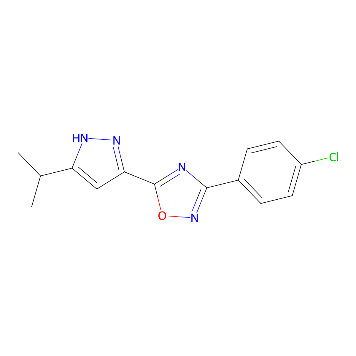 3-(4-chlorophenyl)-5-(3-isopropyl-1H-pyrazol-5-yl)-1,2,4-oxadiazole molecular structure, CAS 1351355-23-1