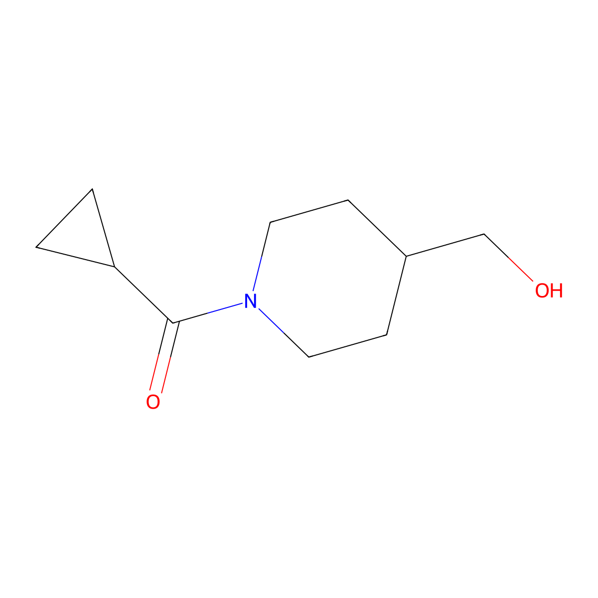 Cyclopropyl-(4-hydroxymethyl-piperidin-1-yl)-methanone molecular structure, CAS 135136-14-0