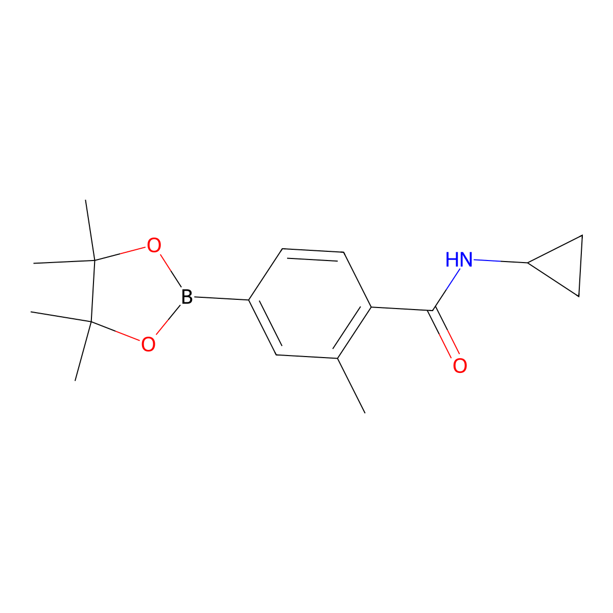 N-cyclopropyl-2-methyl-4-(4,4,5,5-tetramethyl-1,3,2-dioxaborolan-2-yl)benzamide molecular structure, CAS 1351374-48-5