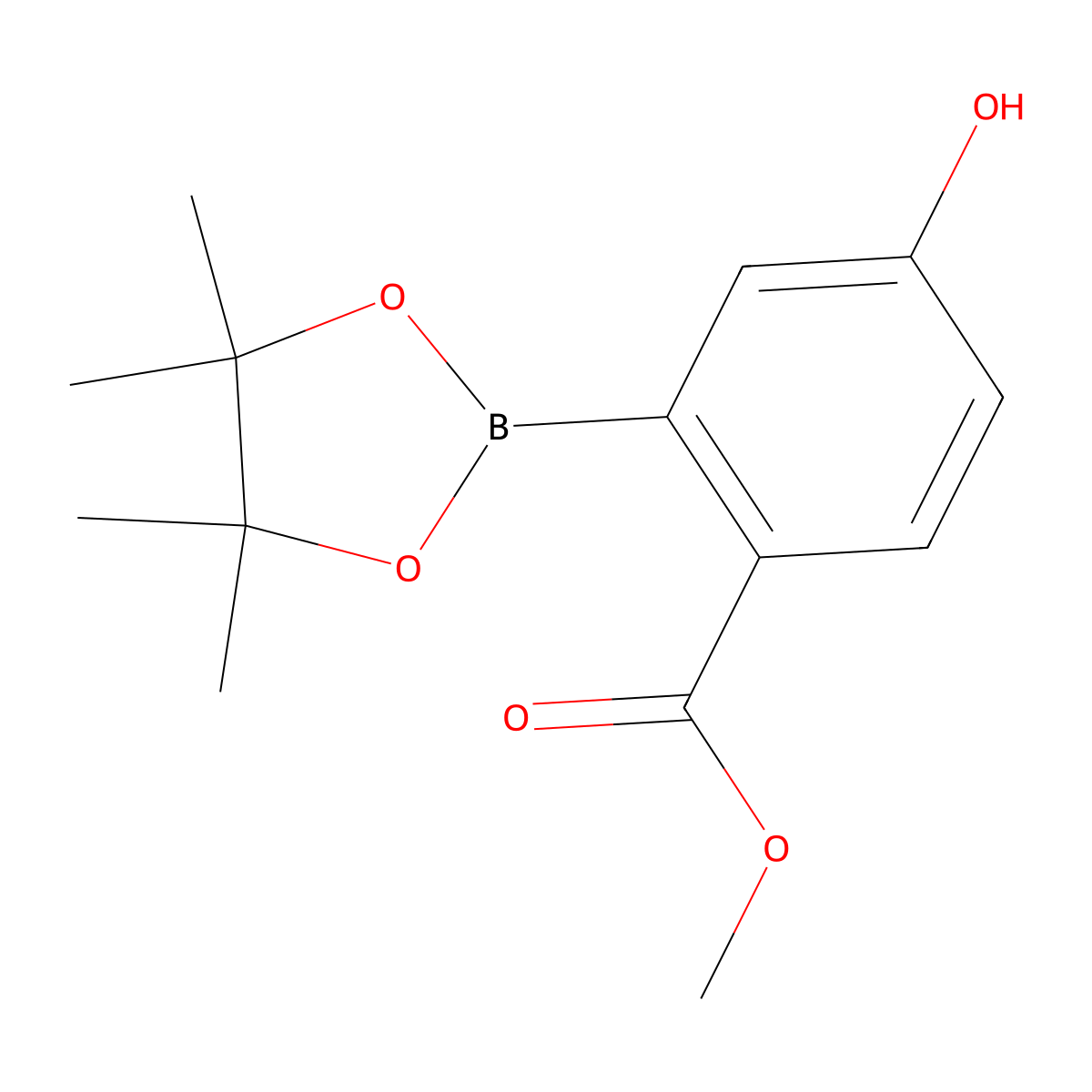 Methyl 4-hydroxy-2-(4,4,5,5-tetramethyl-1,3,2-dioxaborolan-2-yl)benzoate molecular structure, CAS 1351379-37-7