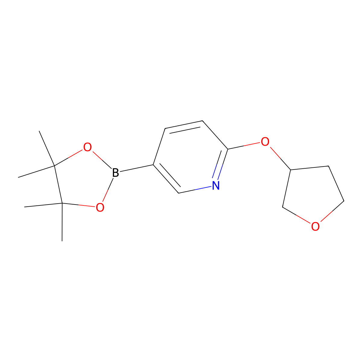 2-((Tetrahydrofuran-3-yl)oxy)-5-(4,4,5,5-tetramethyl-1,3,2-dioxaborolan-2-yl)pyridine molecular structure, CAS 1351380-35-2