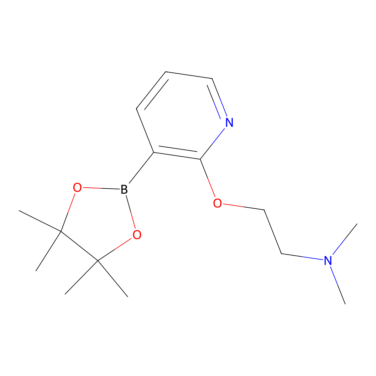 N,N-dimethyl-2-((3-(4,4,5,5-tetramethyl-1,3,2-dioxaborolan-2-yl)pyridin-2-yl)oxy)ethanamine molecular structure, CAS 1351380-47-6