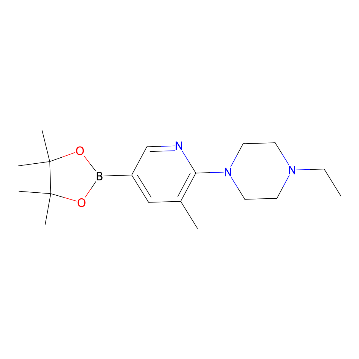 1-Ethyl-4-(3-methyl-5-(4,4,5,5-tetramethyl-1,3,2-dioxaborolan-2-yl)pyridin-2-yl)piperazine molecular structure, CAS 1351380-80-7