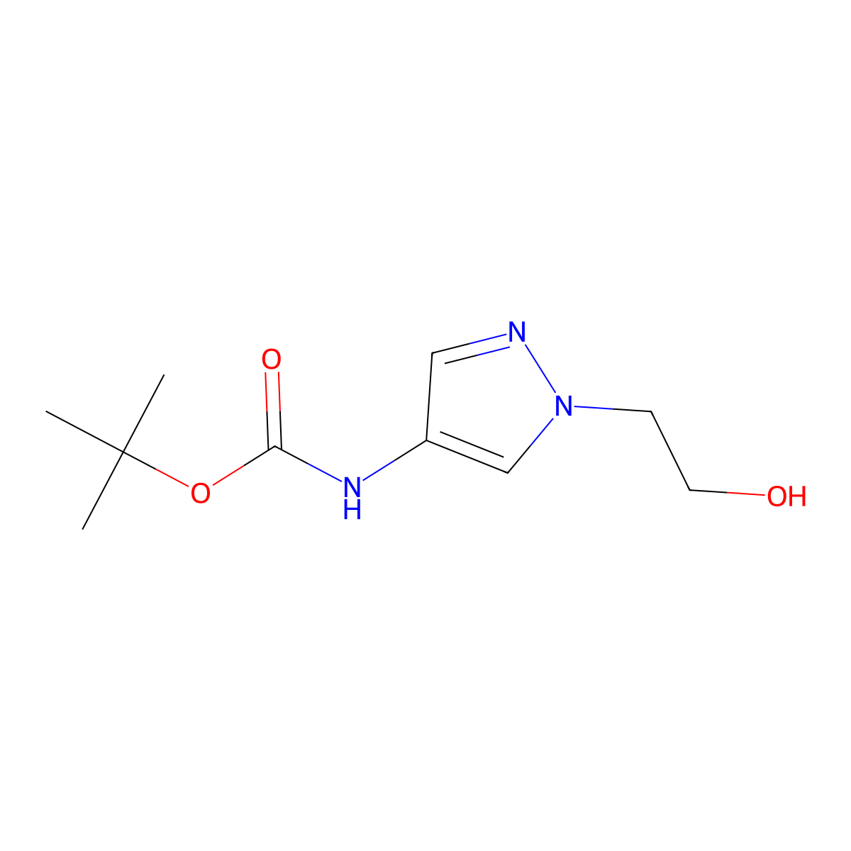 tert-butyl N-[1-(2-hydroxyethyl)-1H-pyrazol-4-yl]carbamate molecular structure, CAS 1351383-50-0