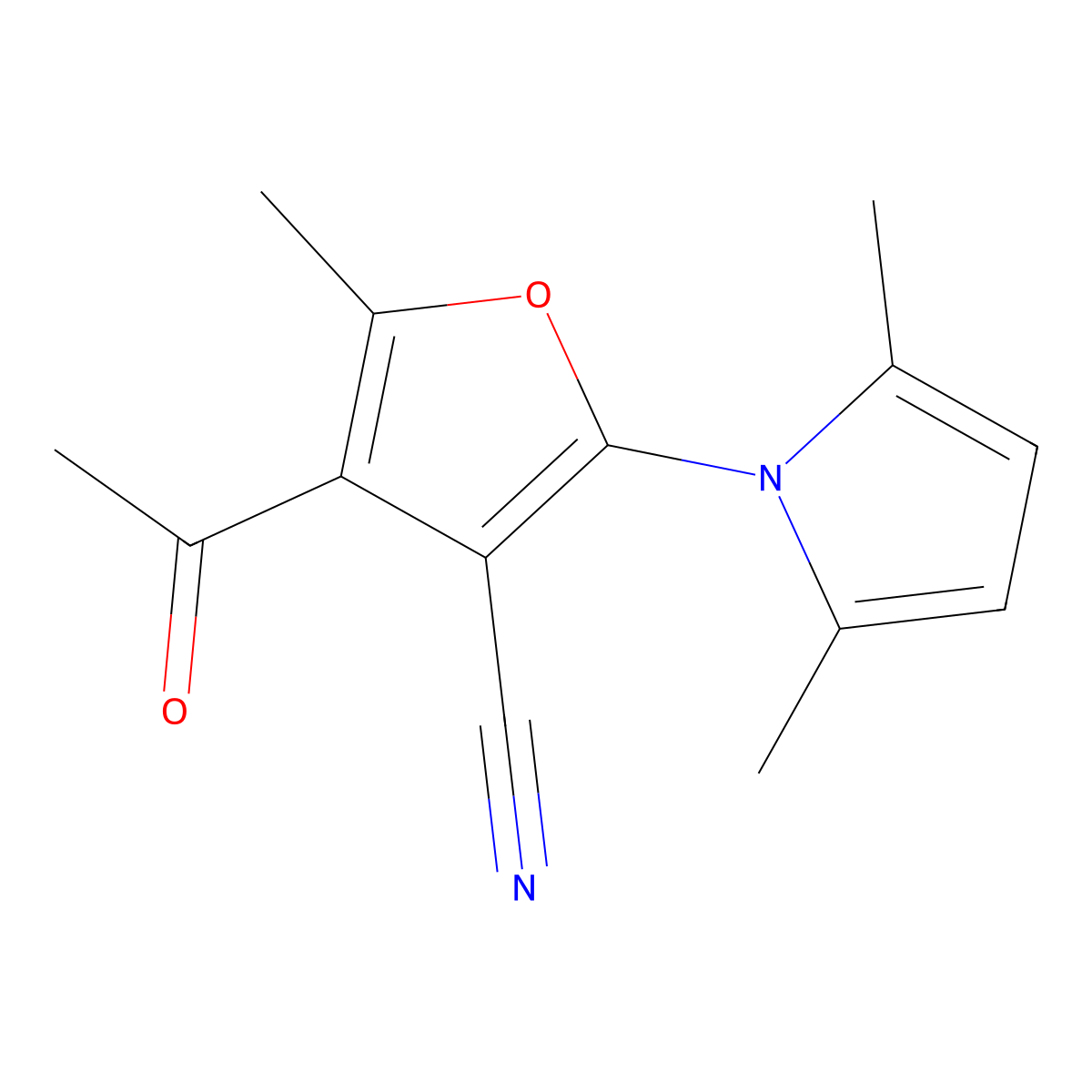 4-Acetyl-2-(2,5-dimethyl-1H-pyrrol-1-yl)-5-methylfuran-3-carbonitrile molecular structure, CAS 1351383-91-9
