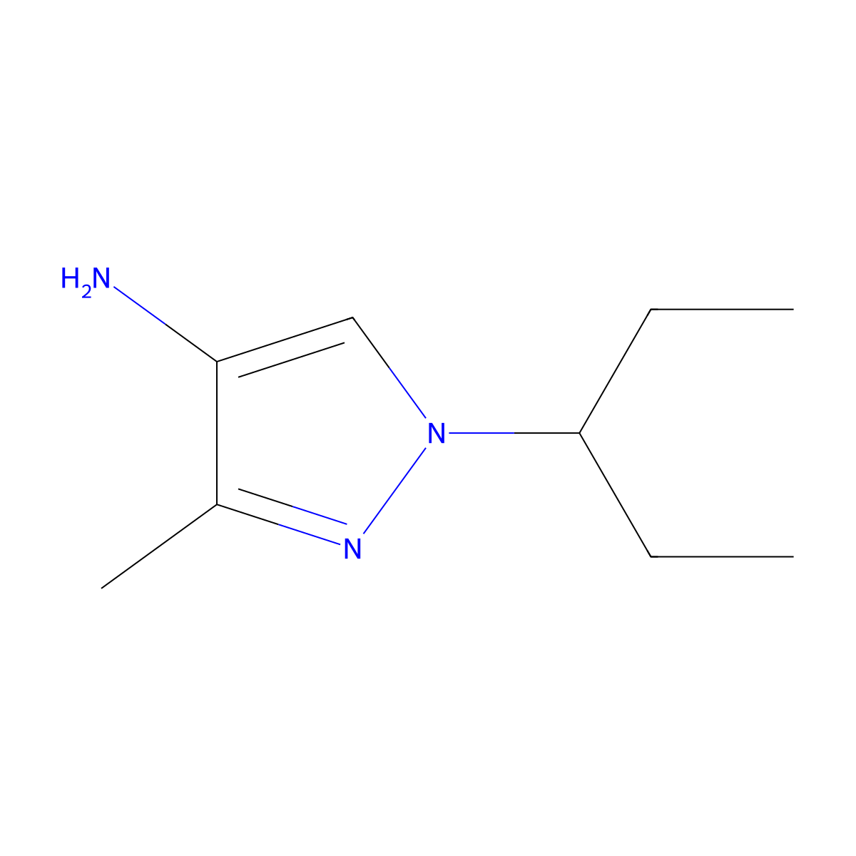 3-methyl-1-(pentan-3-yl)-1H-pyrazol-4-amine molecular structure, CAS 1351385-07-3