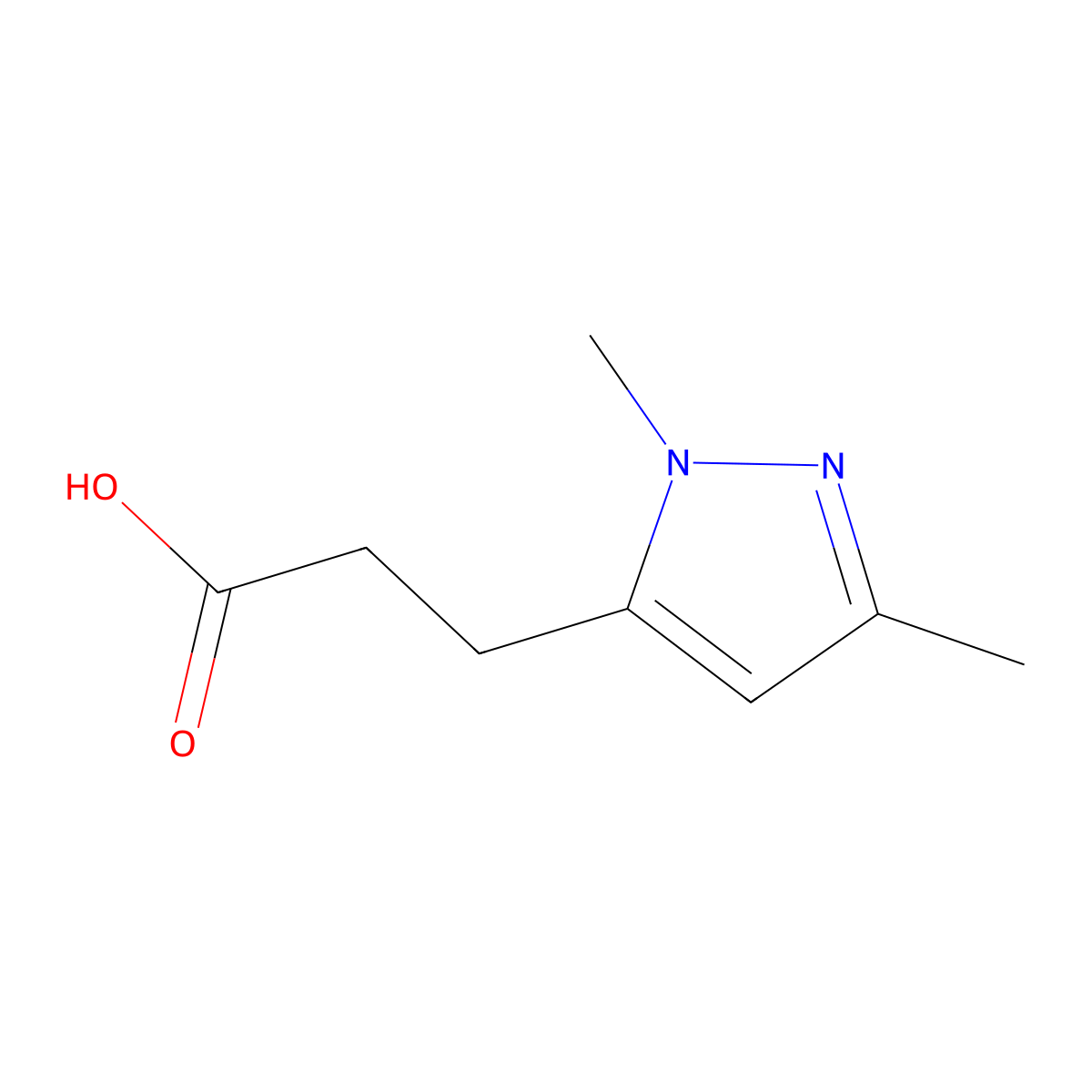 3-(1,3-dimethyl-1H-pyrazol-5-yl)propanoic acid molecular structure, CAS 1351385-42-6
