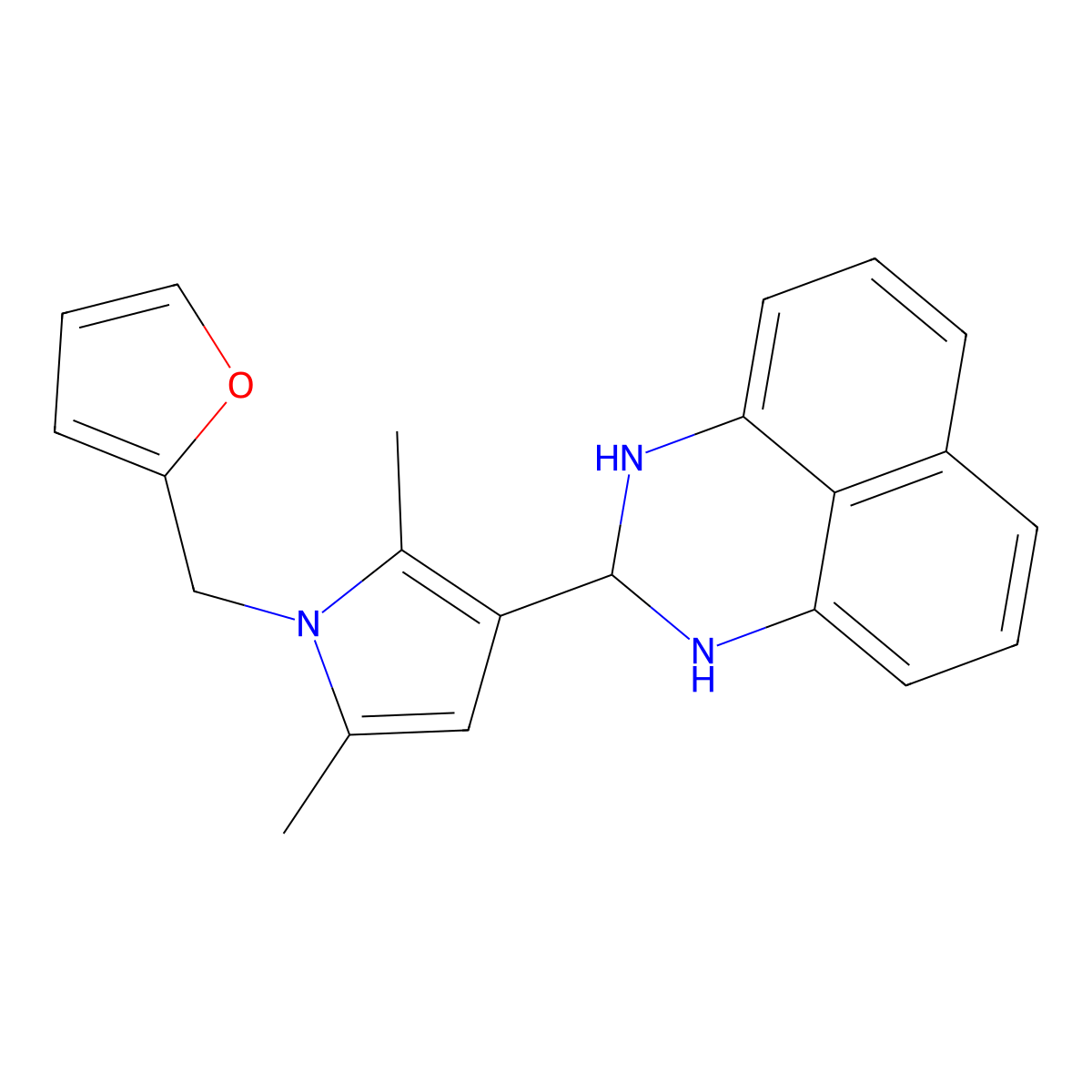 1H-Perimidine, 2-[1-(2-furanylmethyl)-2,5-dimethyl-1H-pyrrol-3-yl]-2,3-dihydro- molecular structure, CAS 1351392-76-1