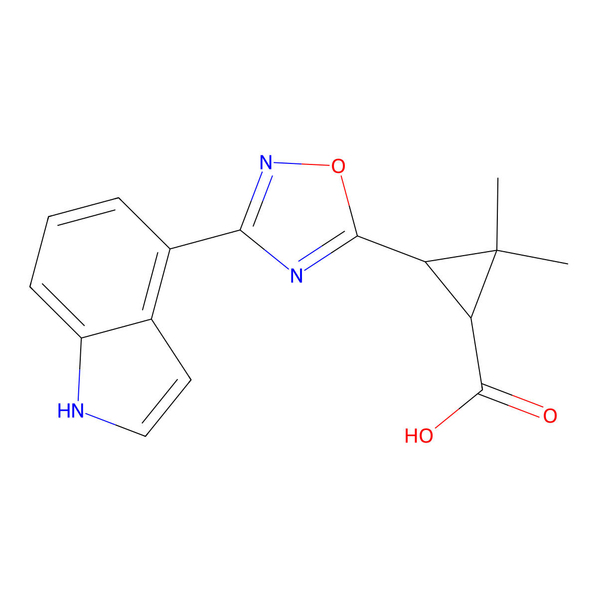 3-(3-(1H-indol-4-yl)-1,2,4-oxadiazol-5-yl)-2,2-dimethylcyclopropanecarboxylic acid molecular structure, CAS 1351393-83-3