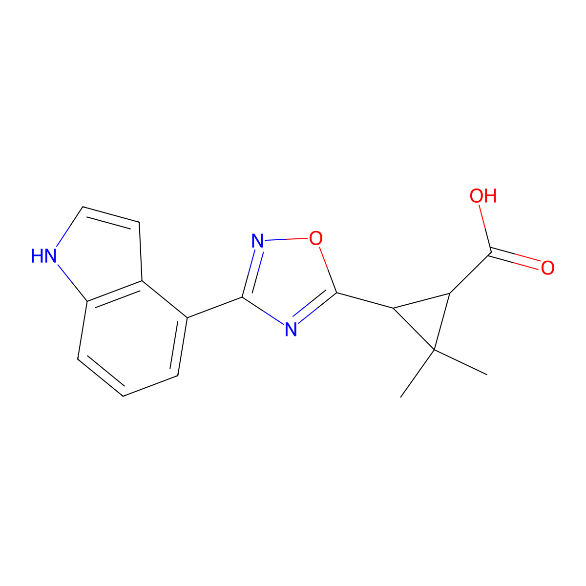 3-(3-(1H-indol-4-yl)-1,2,4-oxadiazol-5-yl)-2,2-dimethylcyclopropanecarboxylic acid molecular structure, CAS 1351393-83-3