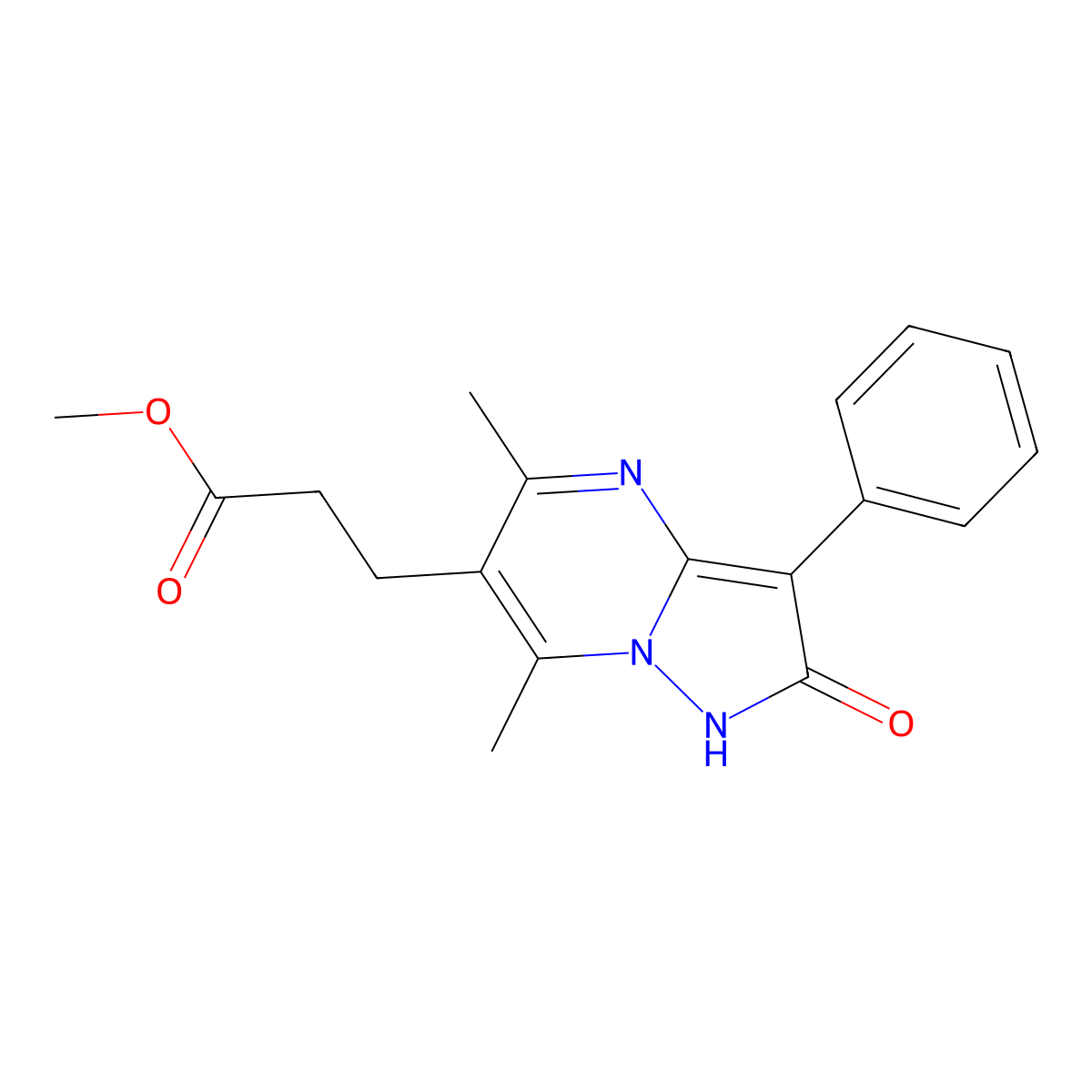 Methyl 3-(5,7-dimethyl-2-oxo-3-phenyl-1,2-dihydropyrazolo[1,5-a]pyrimidin-6-yl)propanoate molecular structure, CAS 1351393-87-7