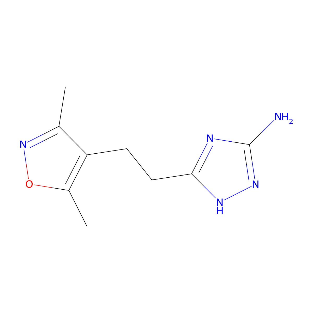 3-[2-(3,5-dimethyl-1,2-oxazol-4-yl)ethyl]-1H-1,2,4-triazol-5-amine molecular structure, CAS 1351393-95-7