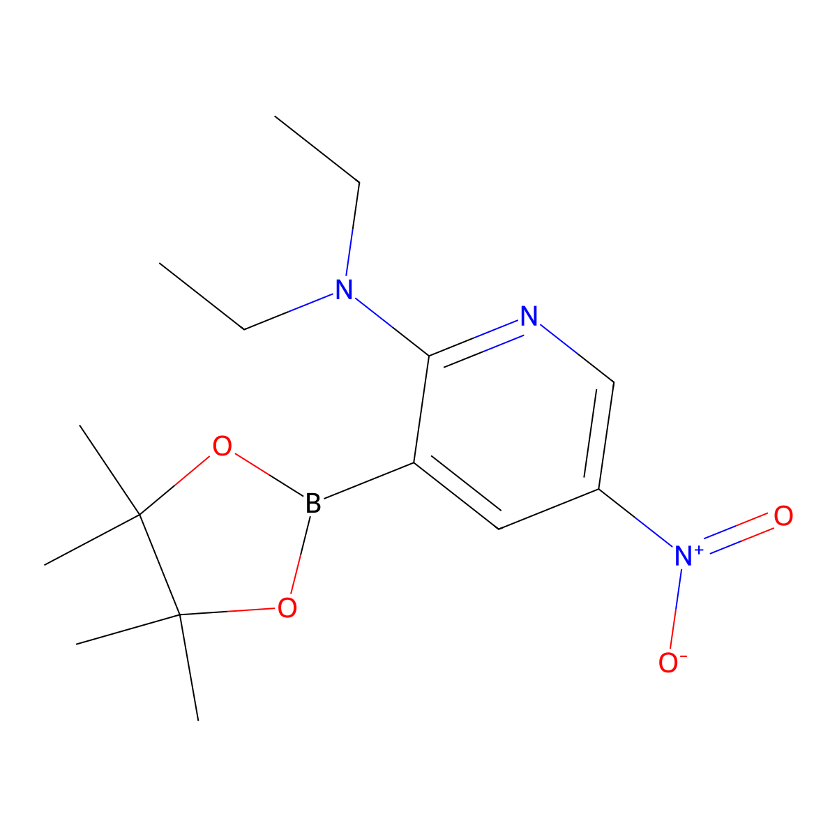 N,N-Diethyl-5-nitro-3-(tetramethyl-1,3,2-dioxaborolan-2-yl)pyridin-2-amine molecular structure, CAS 1351395-80-6