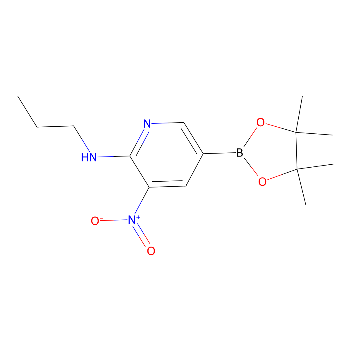 3-Nitro-N-propyl-5-(tetramethyl-1,3,2-dioxaborolan-2-yl)pyridin-2-amine molecular structure, CAS 1351396-37-6