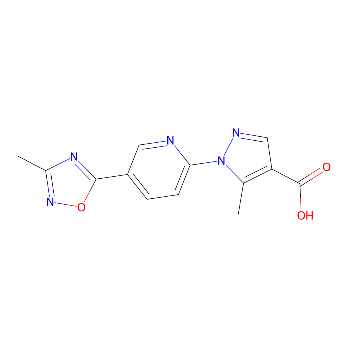 5-methyl-1-[5-(3-methyl-1,2,4-oxadiazol-5-yl)pyridin-2-yl]-1H-pyrazole-4-carboxylic acid molecular structure, CAS 1351398-06-5