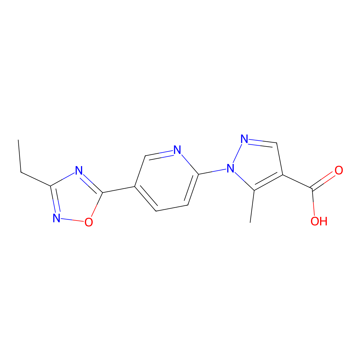 1-[5-(3-ethyl-1,2,4-oxadiazol-5-yl)pyridin-2-yl]-5-methyl-1H-pyrazole-4-carboxylic acid molecular structure, CAS 1351398-17-8
