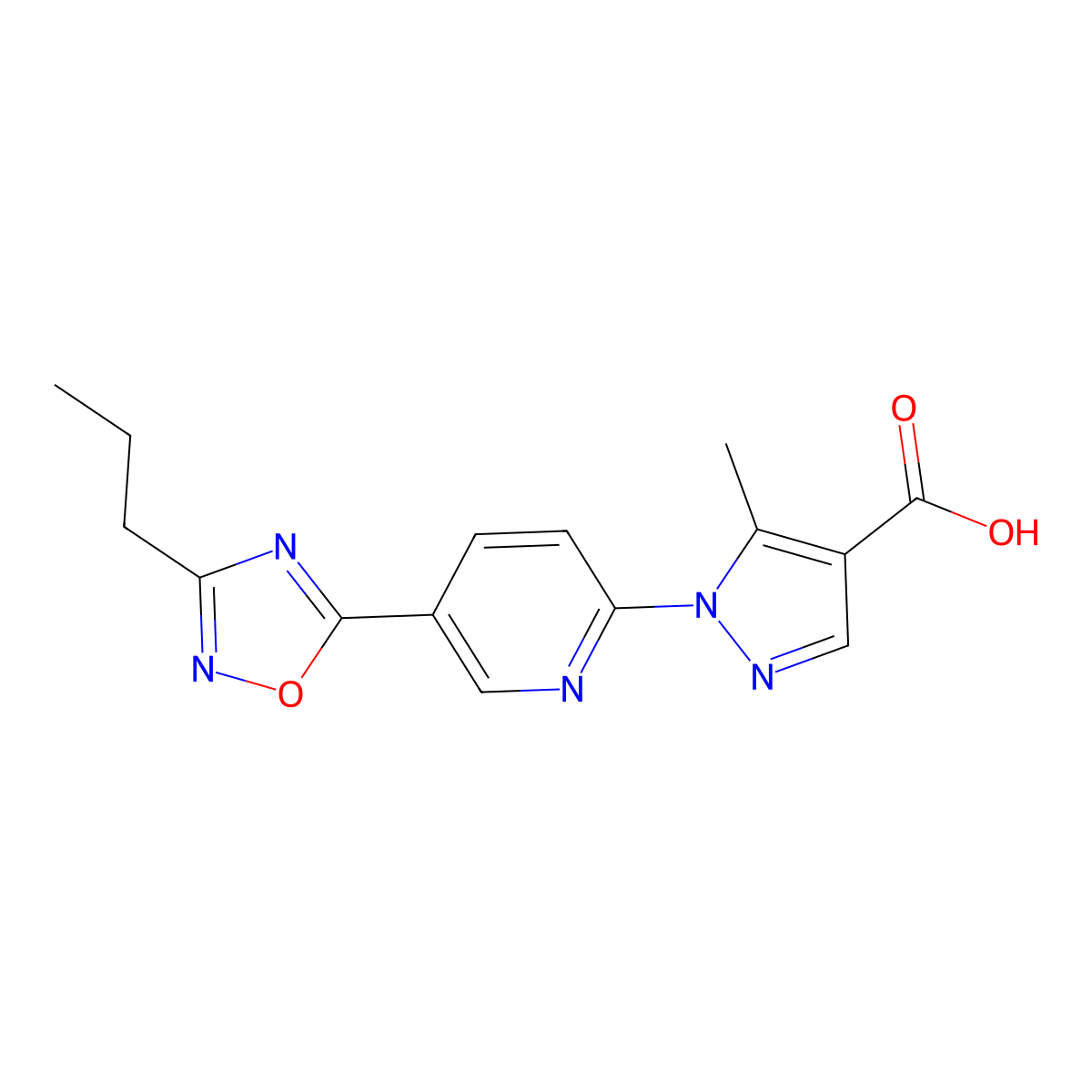 5-methyl-1-[5-(3-propyl-1,2,4-oxadiazol-5-yl)pyridin-2-yl]-1H-pyrazole-4-carboxylic acid molecular structure, CAS 1351398-48-5