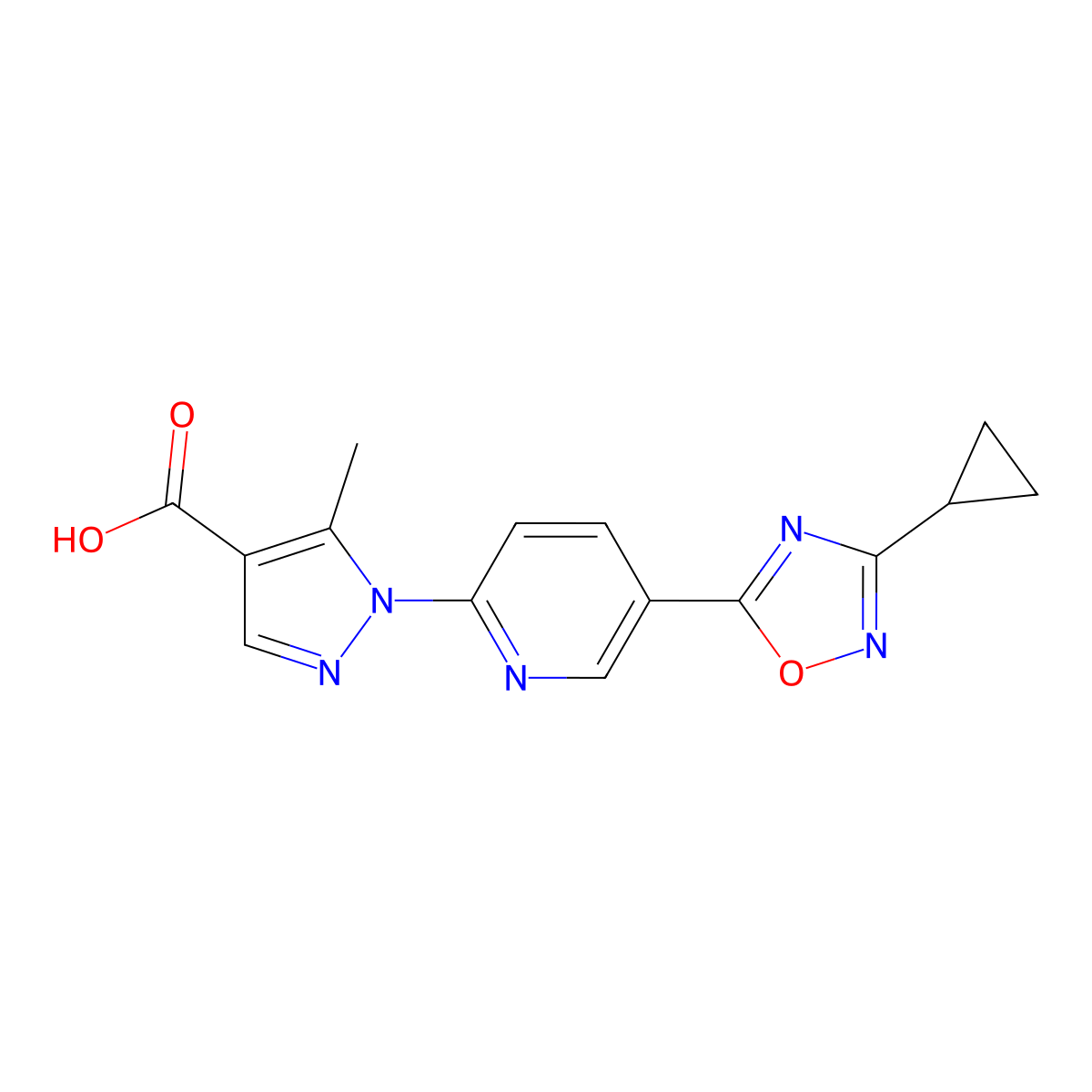 1-[5-(3-cyclopropyl-1,2,4-oxadiazol-5-yl)pyridin-2-yl]-5-methyl-1H-pyrazole-4-carboxylic acid molecular structure, CAS 1351398-62-3