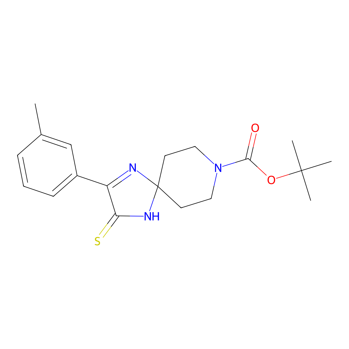 Tert-butyl 2-(3-methylphenyl)-3-thioxo-1,4,8-triazaspiro[4.5]dec-1-ene-8-carboxylate molecular structure, CAS 1351398-76-9