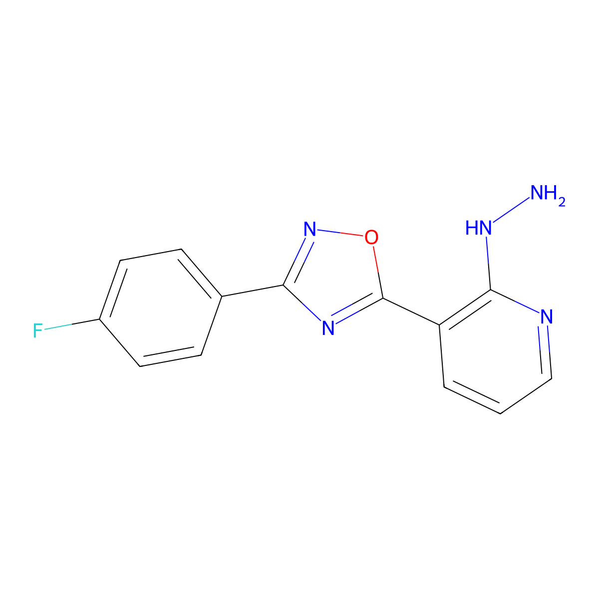 3-[3-(4-Fluorophenyl)-1,2,4-oxadiazol-5-yl]-2-hydrazinylpyridine molecular structure, CAS 1351398-77-0