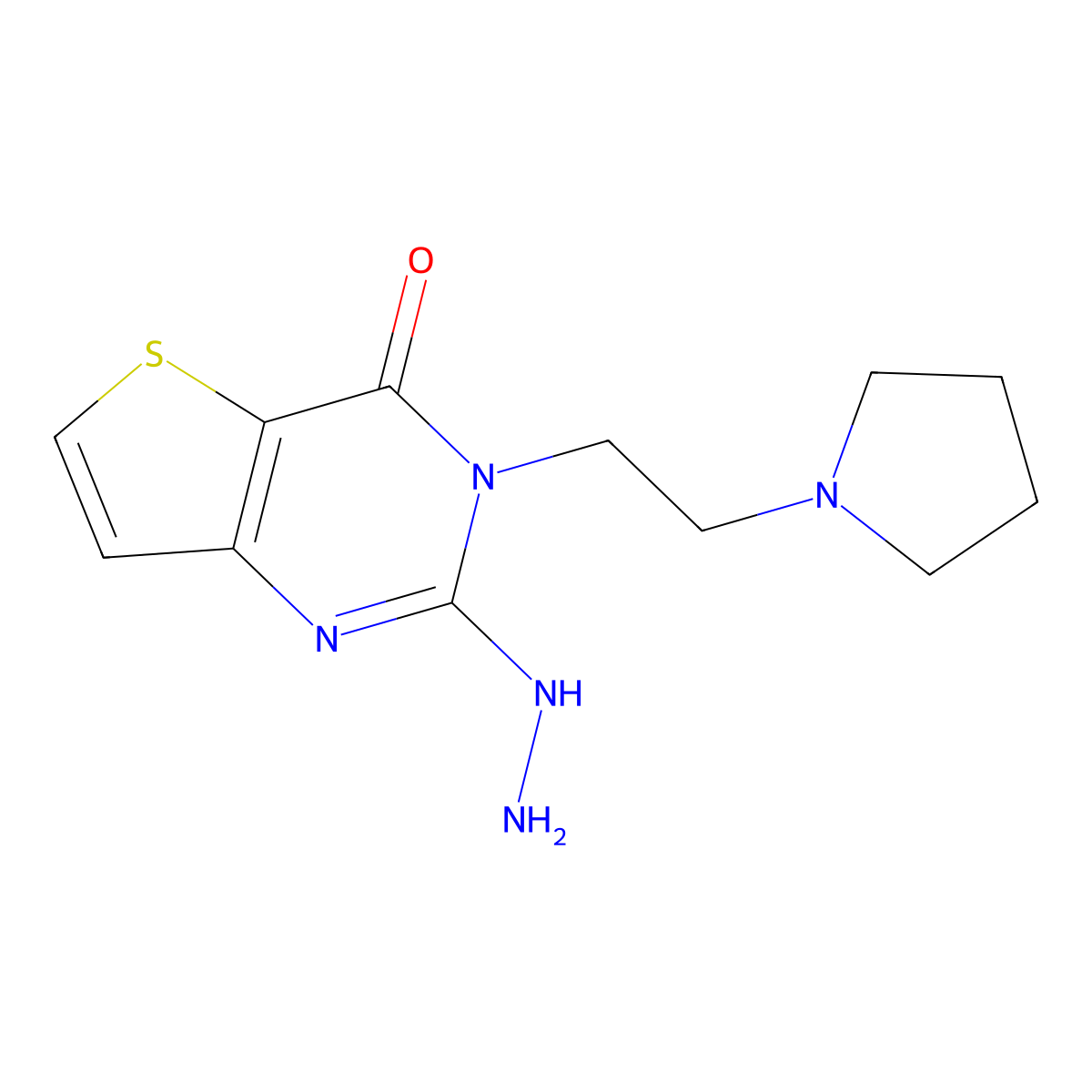 2-hydrazinyl-3-[2-(pyrrolidin-1-yl)ethyl]thieno[3,2-d]pyrimidin-4(3H)-one molecular structure, CAS 1351398-88-3