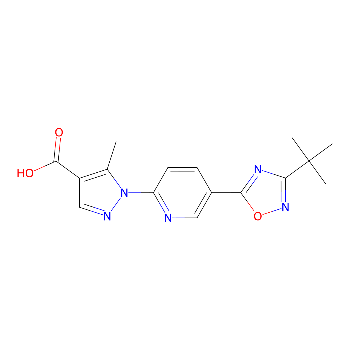 1-[5-(3-tert-butyl-1,2,4-oxadiazol-5-yl)pyridin-2-yl]-5-methyl-1H-pyrazole-4-carboxylic acid molecular structure, CAS 1351399-02-4