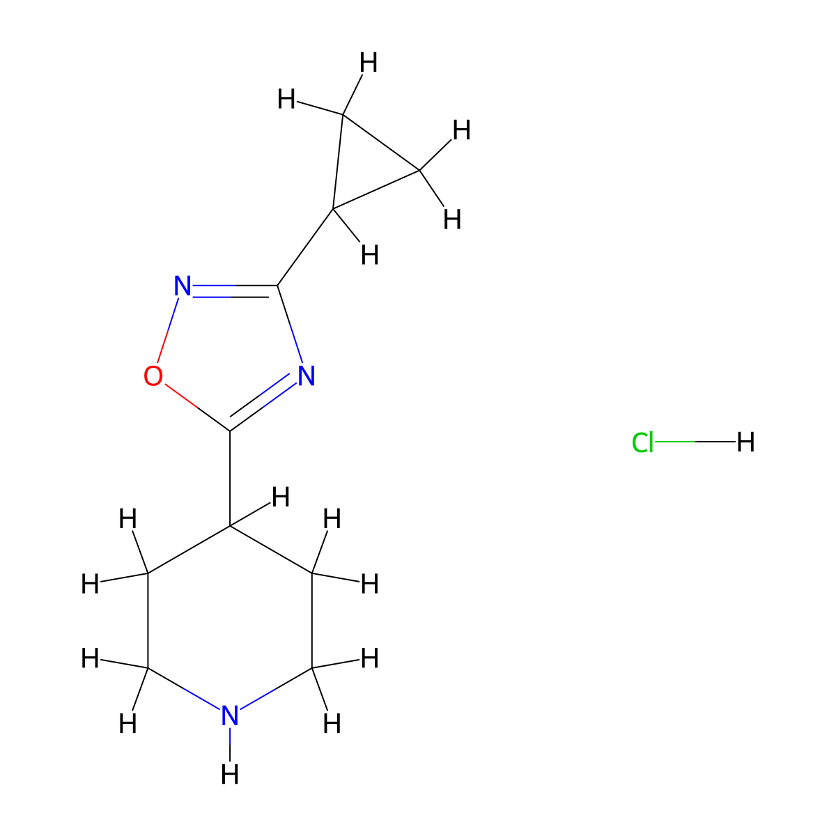 4-(3-Cyclopropyl-1,2,4-oxadiazol-5-yl)piperidine hydrochloride molecular structure, CAS 1351499-16-5