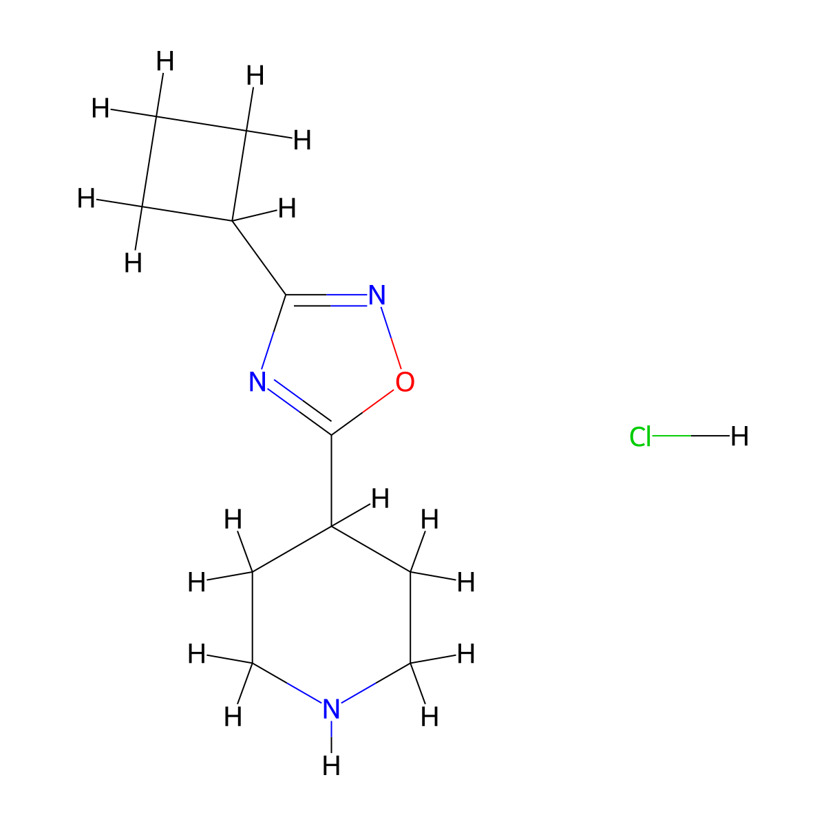 4-(3-Cyclobutyl-1,2,4-oxadiazol-5-yl)piperidine hydrochloride molecular structure, CAS 1351499-17-6