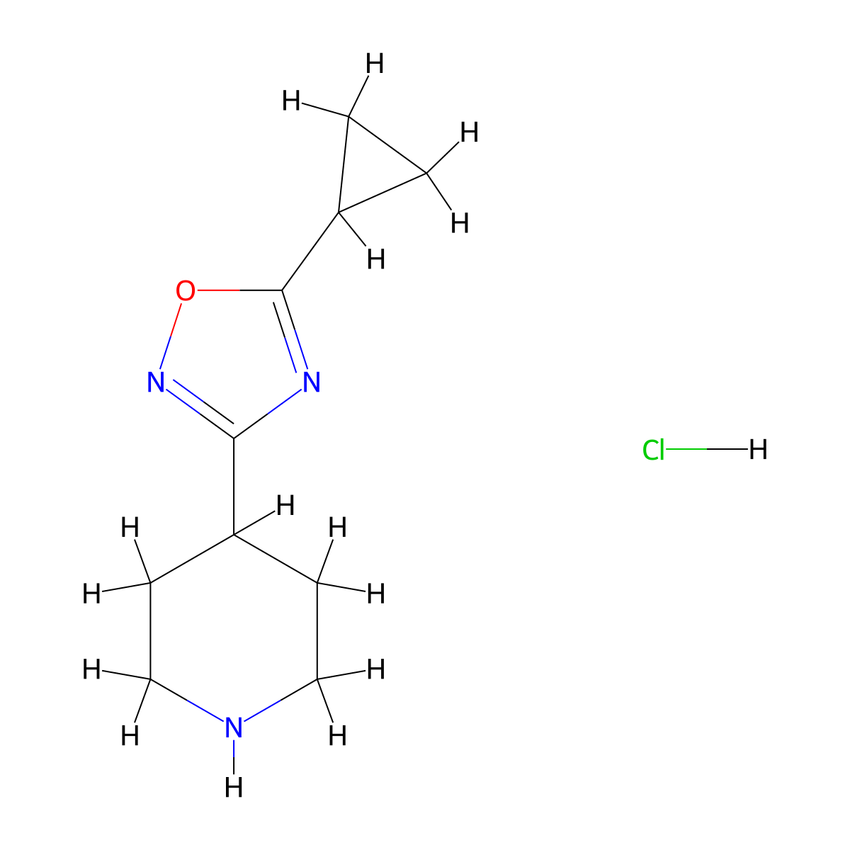 4-(5-Cyclopropyl-1,2,4-oxadiazol-3-yl)piperidine hydrochloride molecular structure, CAS 1351499-81-4