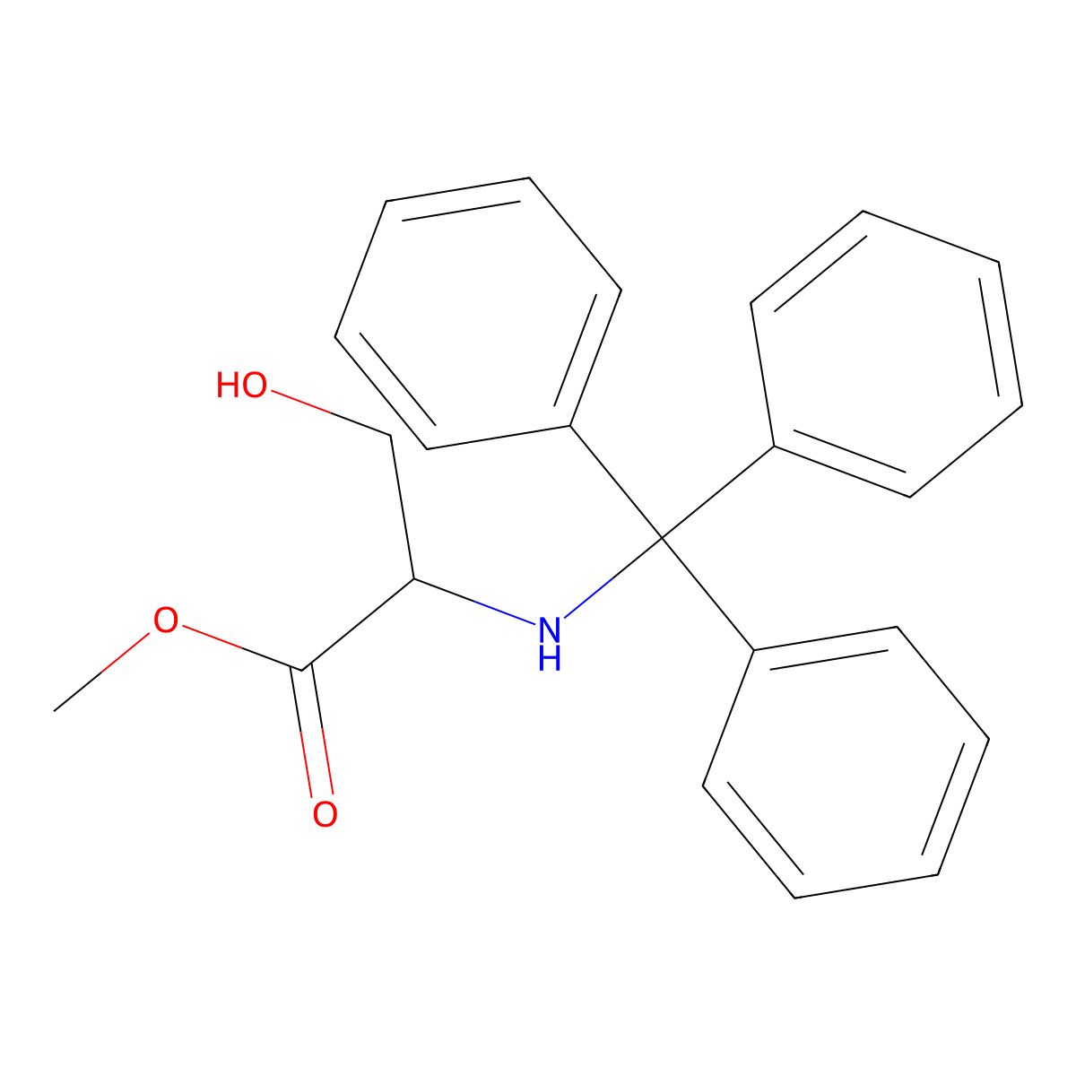 Methyl 3-hydroxy-2-(tritylamino)propanoate molecular structure, CAS 13515-76-9