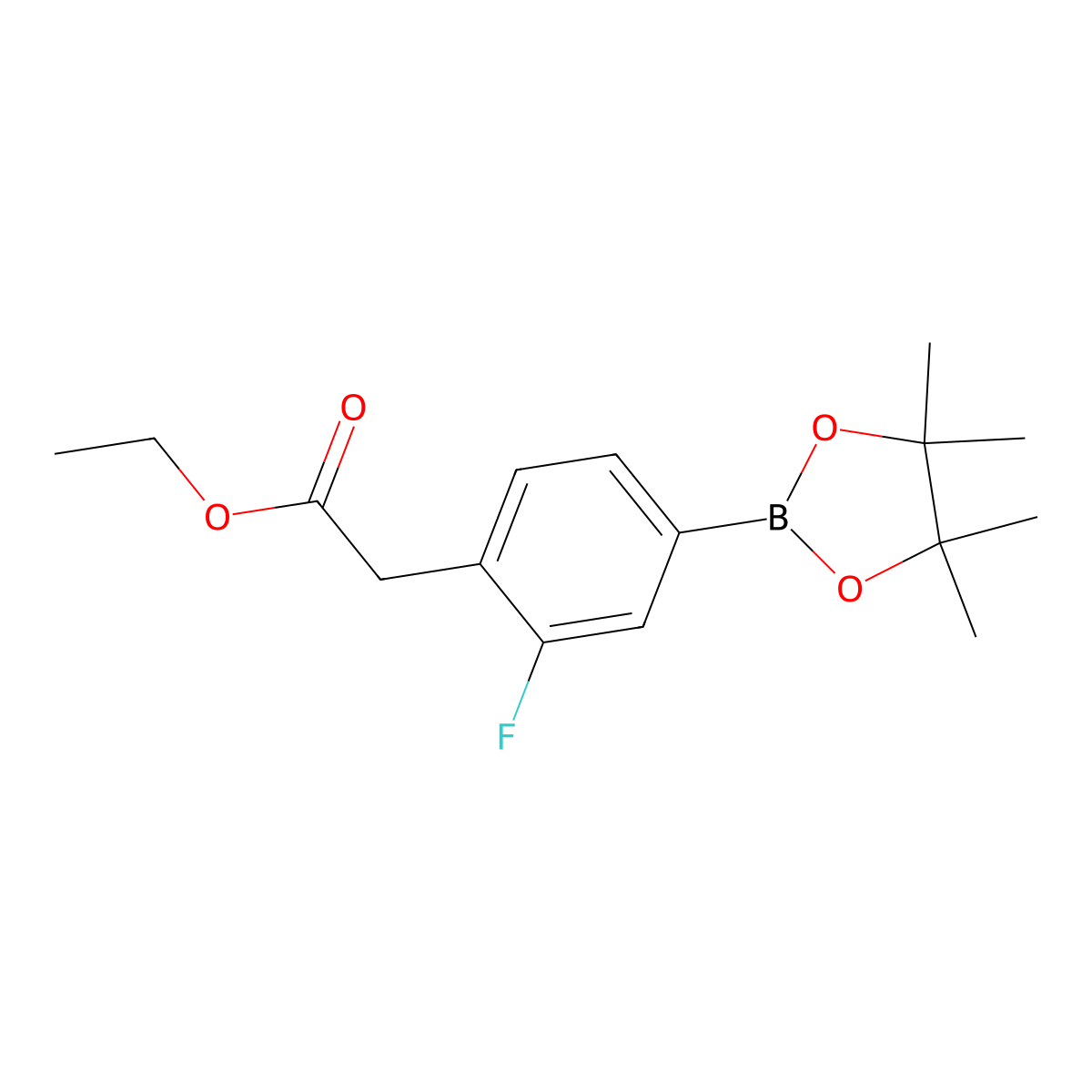 2-Fluoro-4-(4,4,5,5-tetramethyl-1,3,2-dioxaborolan-2-yl)-benzeneacetic acid, ethyl ester molecular structure, CAS 1351500-37-2