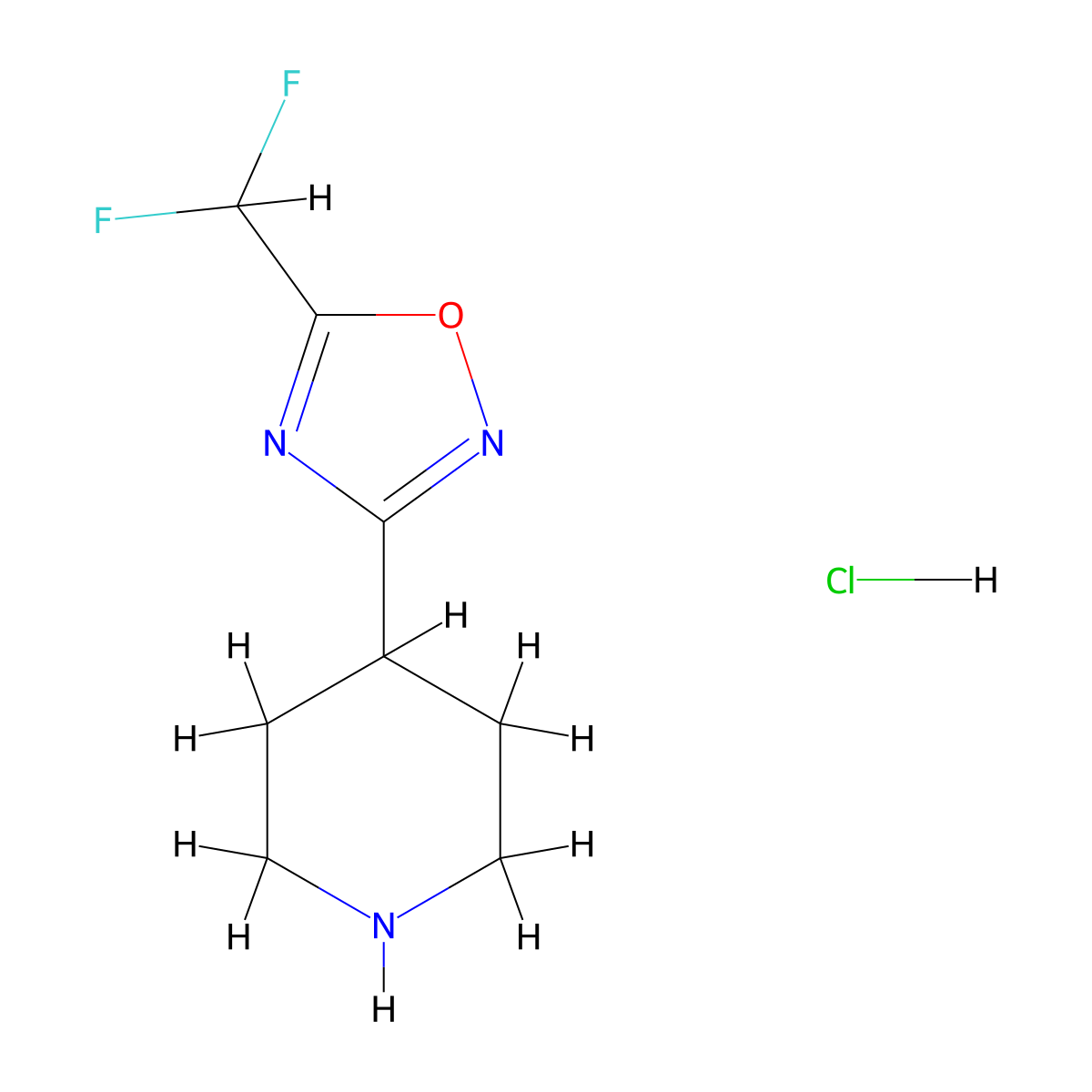 4-[5-(Difluoromethyl)-1,2,4-oxadiazol-3-yl]piperidine hydrochloride molecular structure, CAS 1351500-79-2