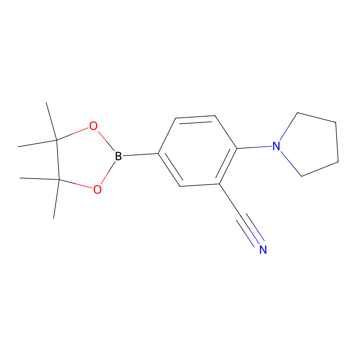 2-(Pyrrolidin-1-yl)-5-(4,4,5,5-tetramethyl-1,3,2-dioxaborolan-2-yl)benzonitrile molecular structure, CAS 1351502-30-1