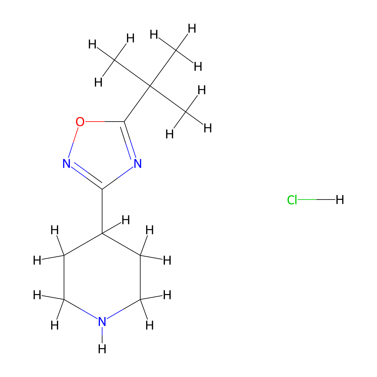 4-(5-tert-Butyl-1,2,4-oxadiazol-3-yl)piperidine hydrochloride molecular structure, CAS 1351502-90-3