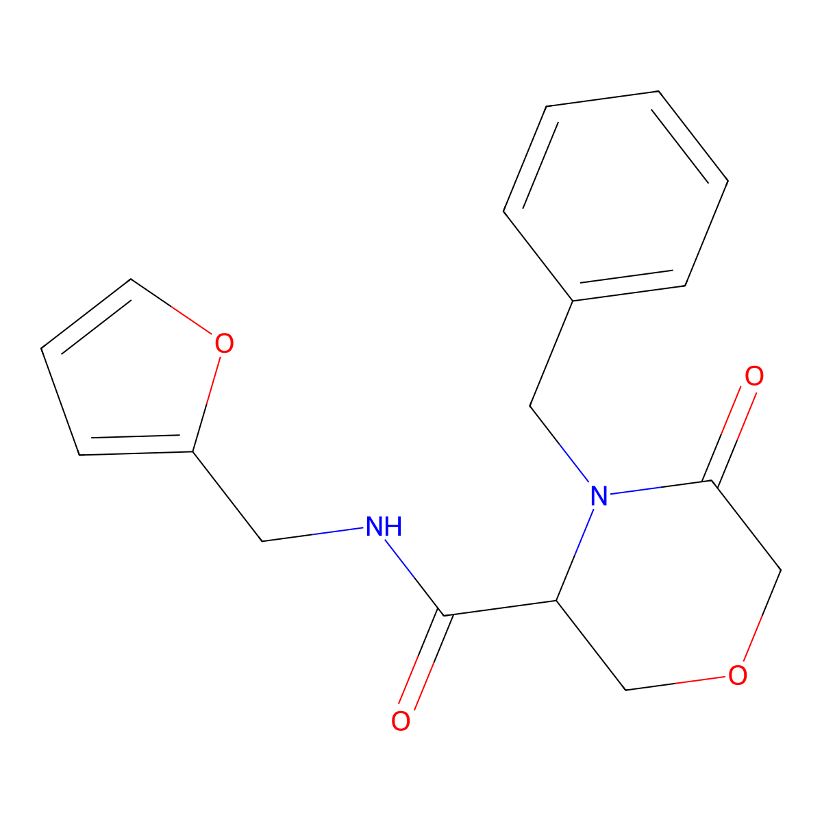 4-benzyl-N-[(furan-2-yl)methyl]-5-oxomorpholine-3-carboxamide molecular structure, CAS 1351581-16-2