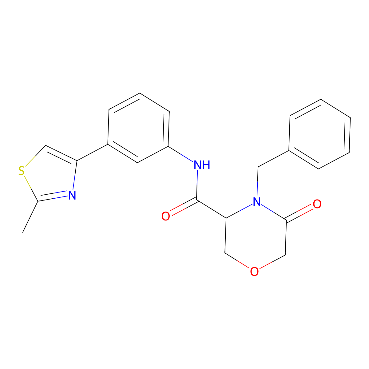 4-benzyl-N-(3-(2-methylthiazol-4-yl)phenyl)-5-oxomorpholine-3-carboxamide molecular structure, CAS 1351581-18-4