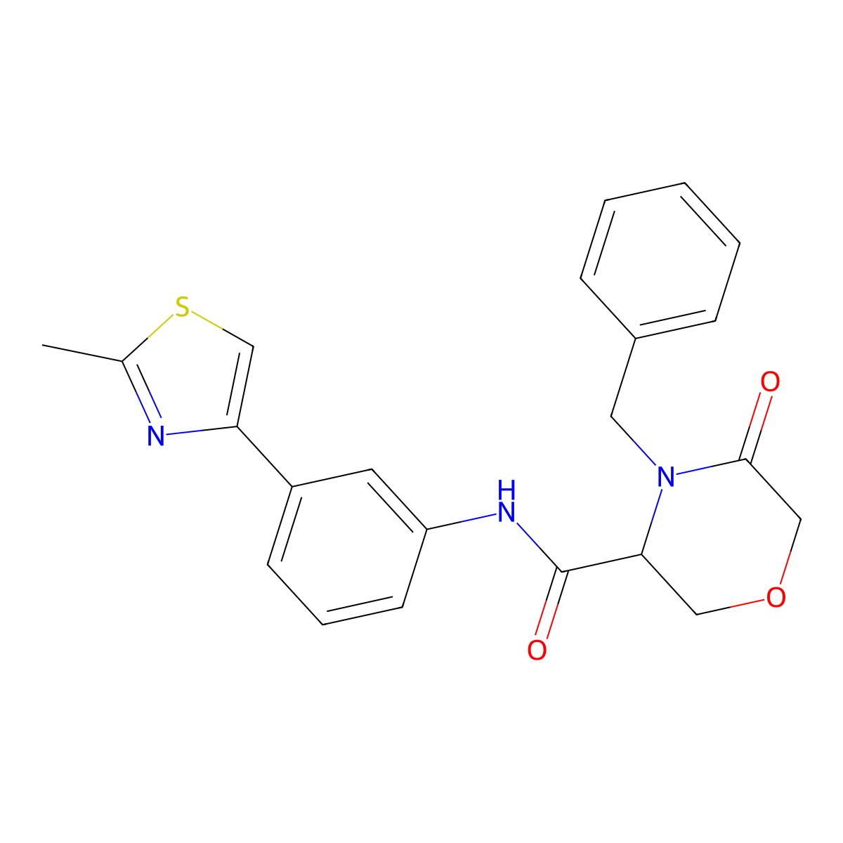 4-benzyl-N-(3-(2-methylthiazol-4-yl)phenyl)-5-oxomorpholine-3-carboxamide molecular structure, CAS 1351581-18-4