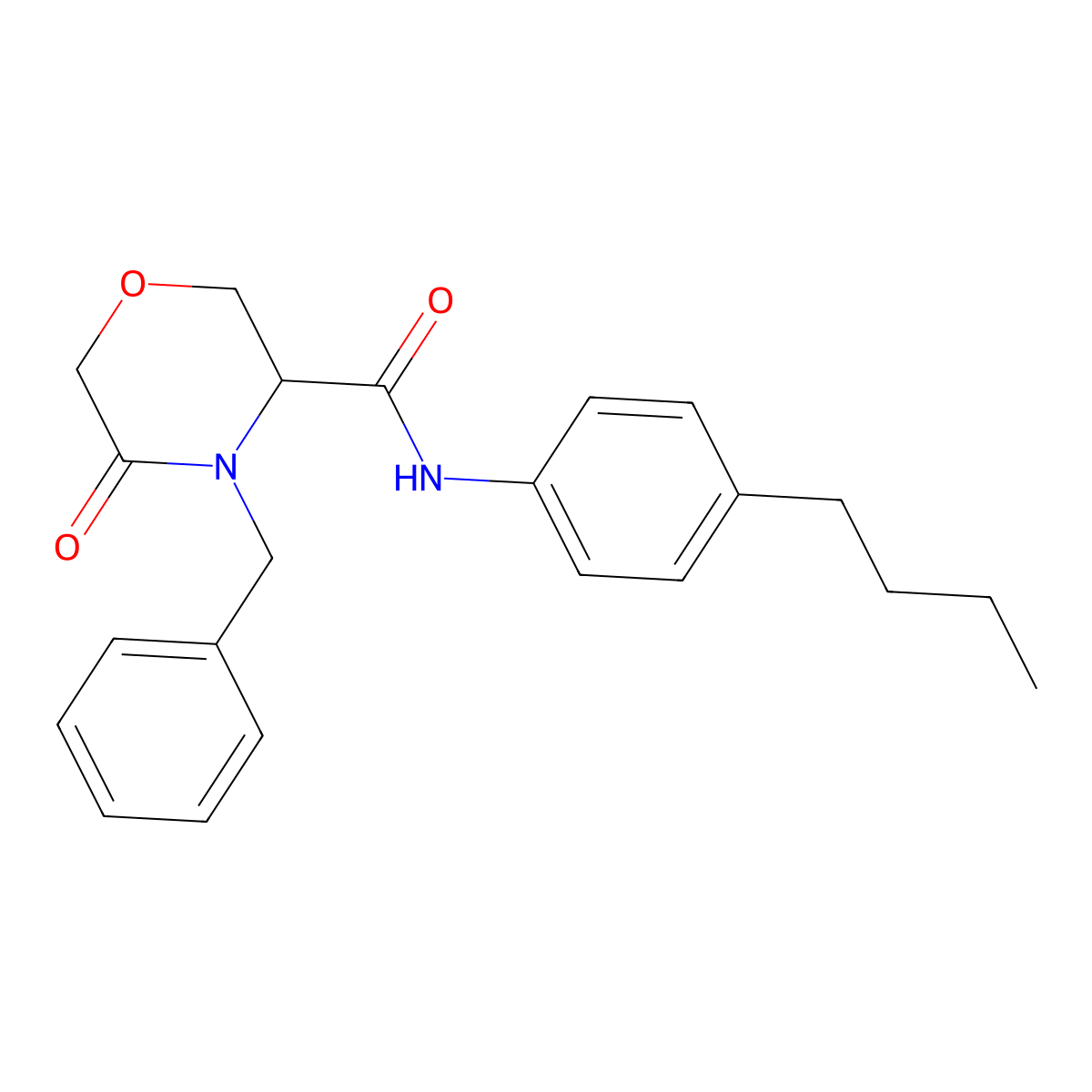 4-benzyl-N-(4-butylphenyl)-5-oxomorpholine-3-carboxamide molecular structure, CAS 1351581-27-5