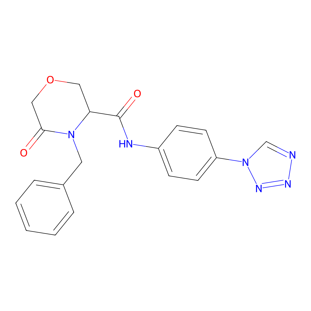N-(4-(1H-tetrazol-1-yl)phenyl)-4-benzyl-5-oxomorpholine-3-carboxamide molecular structure, CAS 1351581-30-0