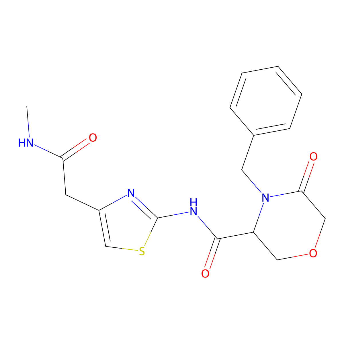 4-benzyl-N-(4-(2-(methylamino)-2-oxoethyl)thiazol-2-yl)-5-oxomorpholine-3-carboxamide molecular structure, CAS 1351581-34-4