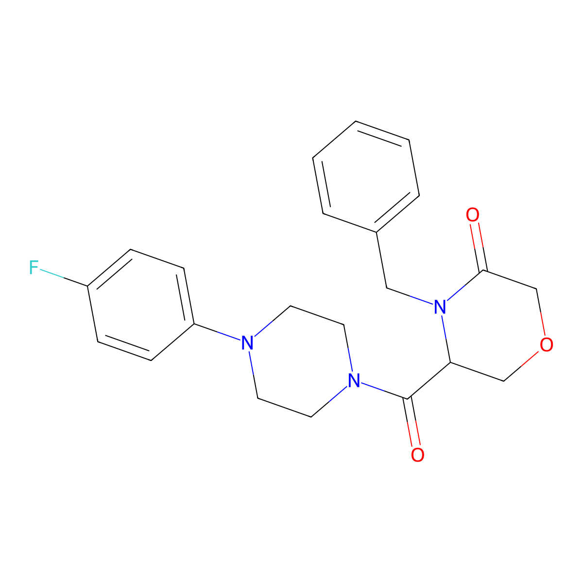4-Benzyl-5-[4-(4-fluorophenyl)piperazine-1-carbonyl]morpholin-3-one molecular structure, CAS 1351581-38-8
