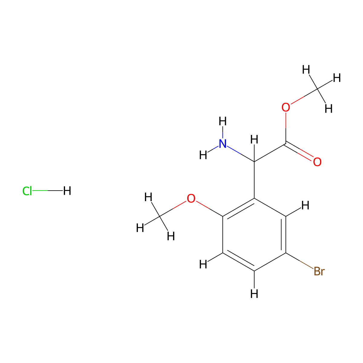 Methyl amino(5-bromo-2-methoxyphenyl)acetate hydrochloride molecular structure, CAS 1351581-47-9