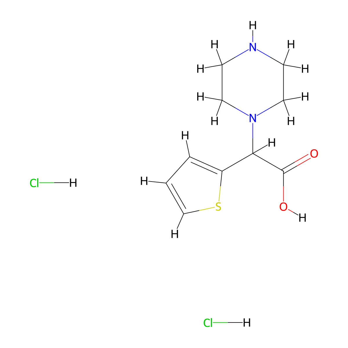 Piperazin-1-yl(2-thienyl)acetic acid dihydrochloride molecular structure, CAS 1351581-48-0