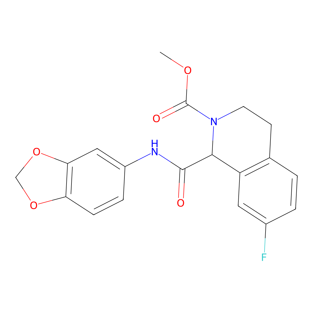 methyl 1-(benzo[d][1,3]dioxol-5-ylcarbamoyl)-7-fluoro-3,4-dihydroisoquinoline-2(1H)-carboxylate molecular structure, CAS 1351581-57-1