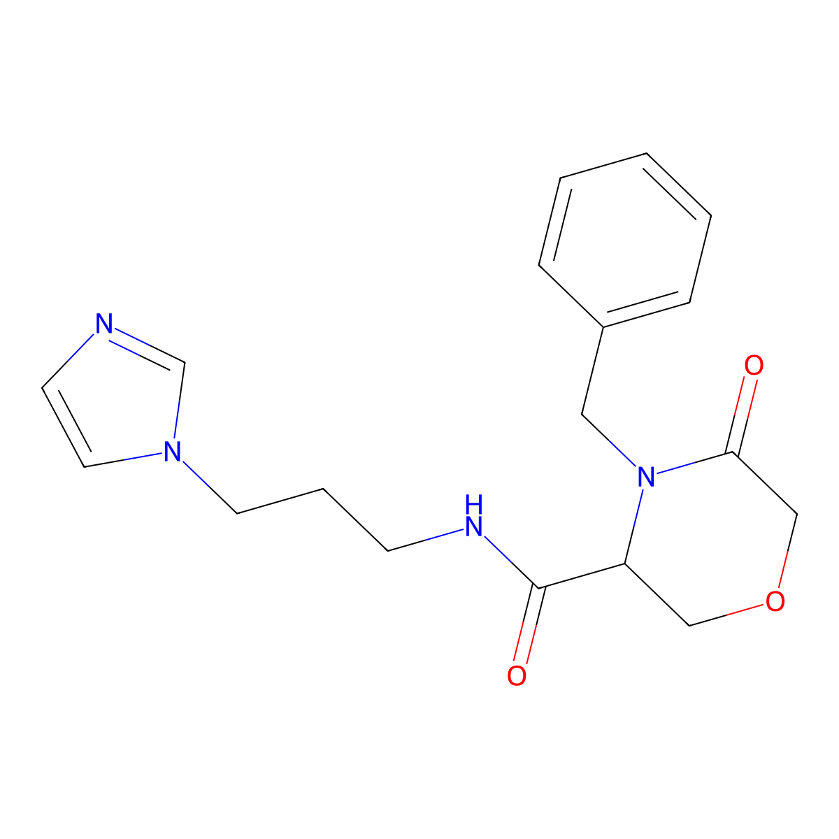 4-benzyl-N-[3-(1H-imidazol-1-yl)propyl]-5-oxomorpholine-3-carboxamide molecular structure, CAS 1351581-60-6